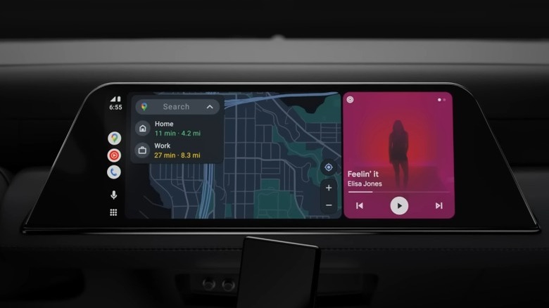 Android Auto with mountain wallpaper