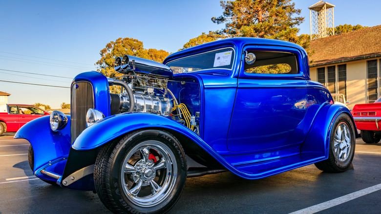 Bright blue 1932 Ford coupe