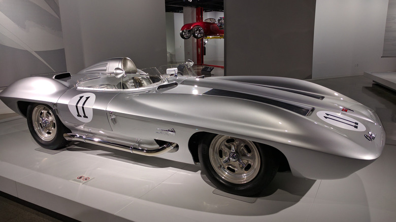 1959 Corvette Stingray concept seen from front right on display in museum