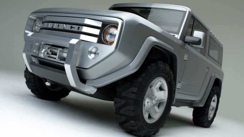 2004 Ford Bronco concept seen from lower left front against neutral background