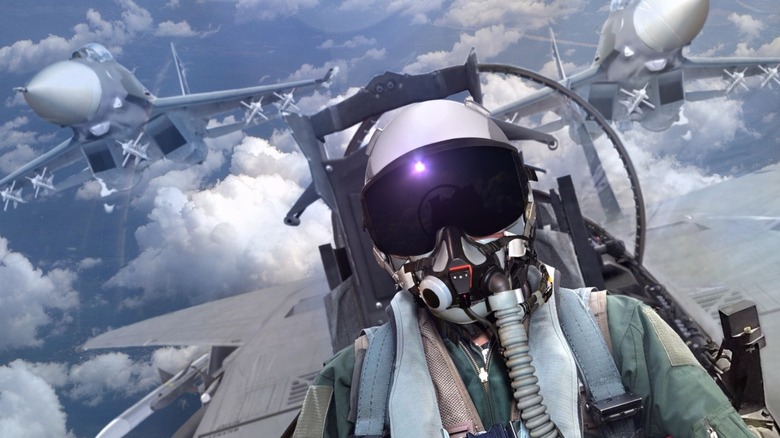 a fighter pilot in the cockpit