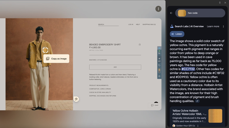 Identifying the color of an outfit along with its hex code
