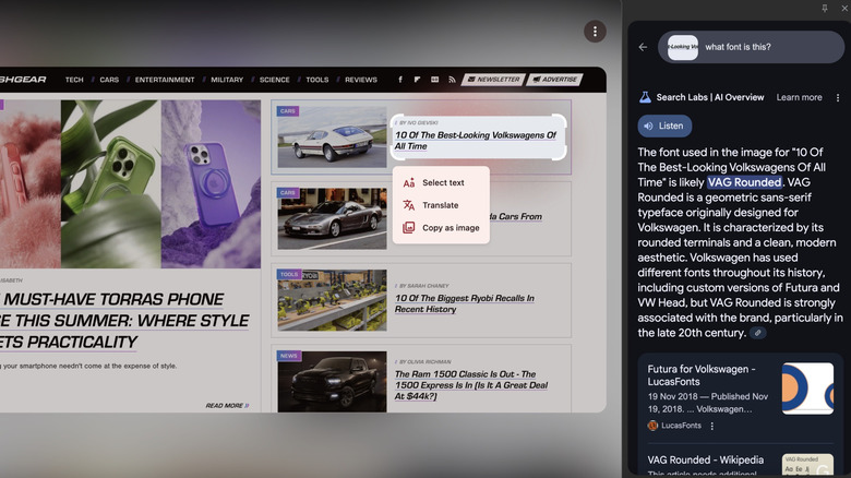 Identifying the font of a piece of text using Google Lens