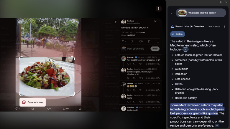 Finding the ingredients of a dish using Google Lens