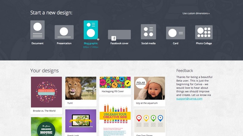 Canva home page