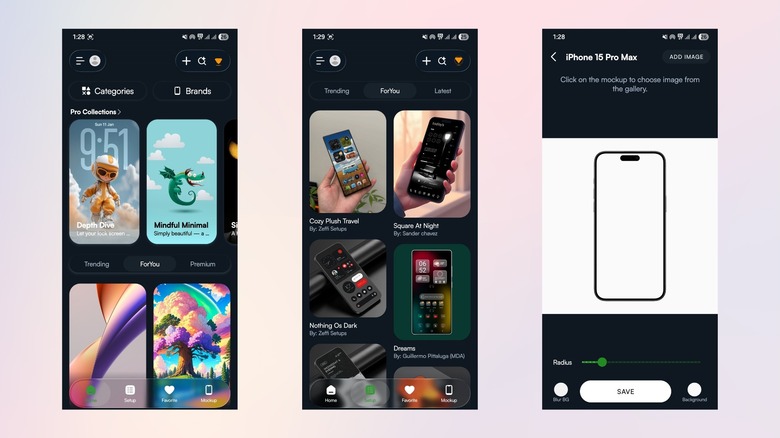 The different menu of the Screencraft wallpaper app