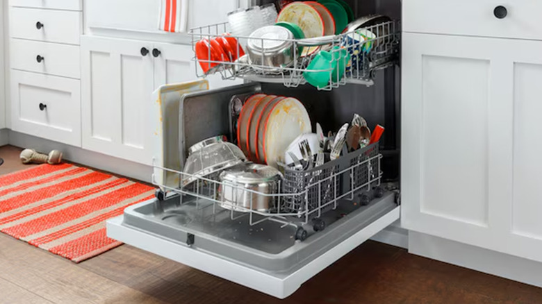 A Hotpoint dishwasher installed in a kitchen