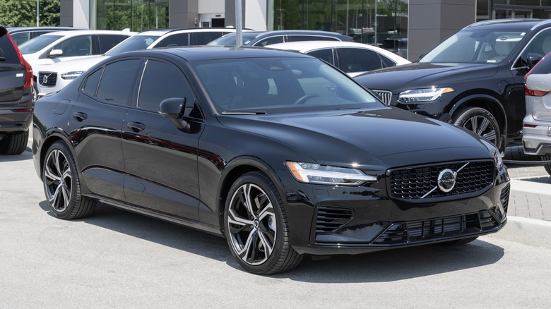 A black Volvo S60 parked