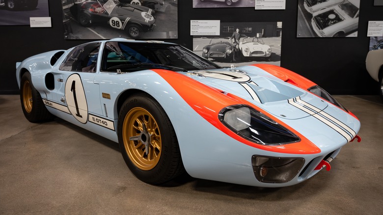 A blue and orange 1966 Ford GT40 Mk II