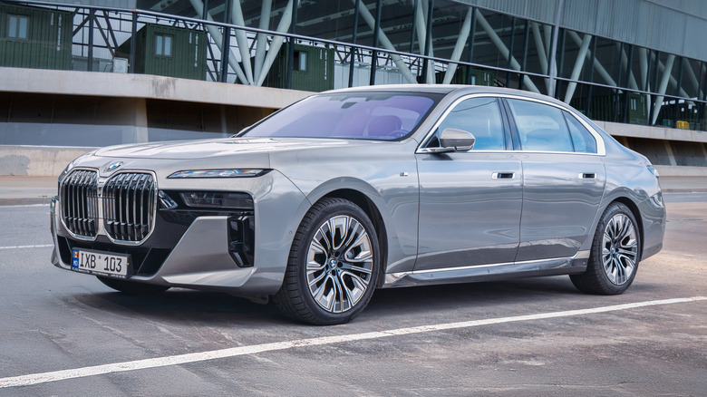 A gray BMW 760i parked