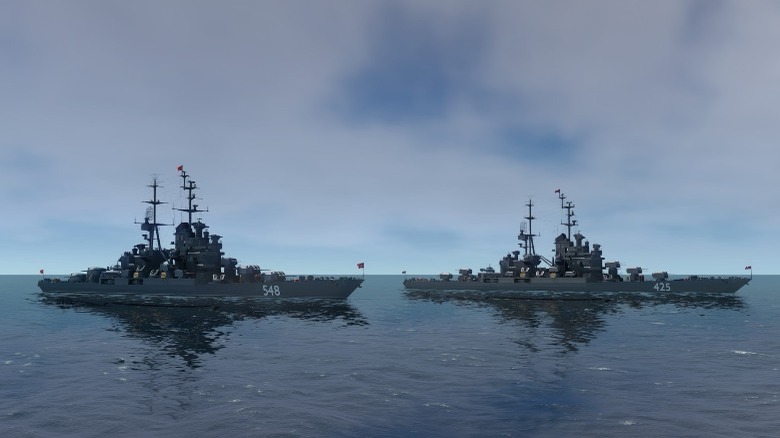Two ships sailing on the sea