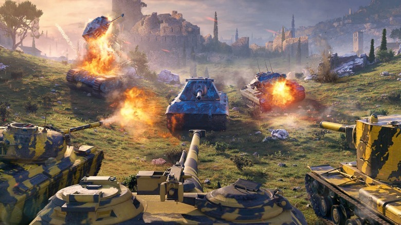 Tanks facing off against each other in World of Tanks