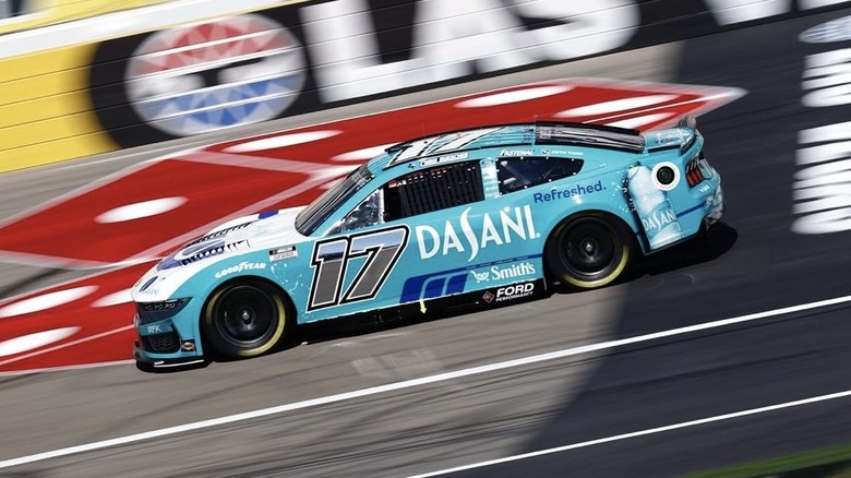 Chris Buescher's racecar, #17 with blue Dasani branding