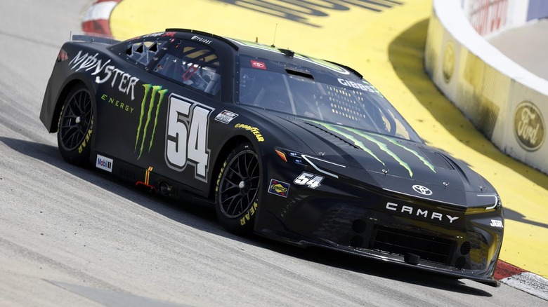 Ty Gibbs' racecar, #54 with black and green Monster Energy branding