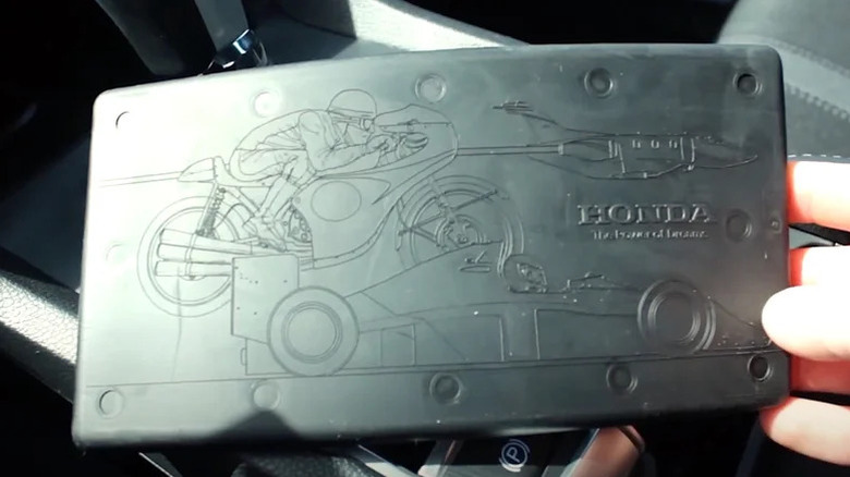 Underside of the center console rubber mat in the Honda Civic