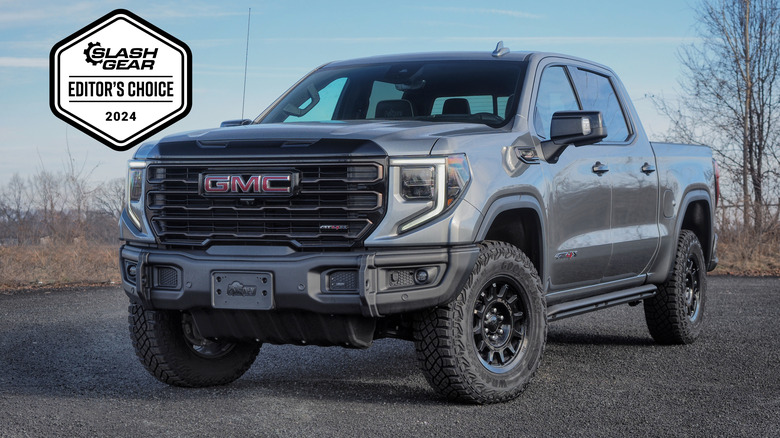 Grey 2024 GMC Sierra 1500 AT4X AEV Edition with an Editor's Choice badge from MMtech Online