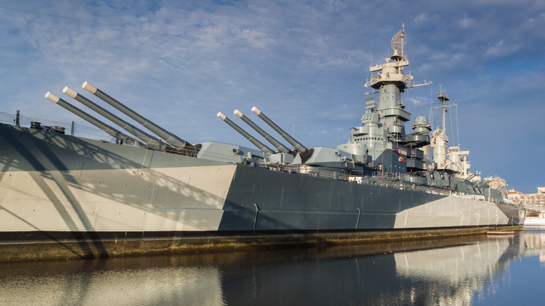 Battleship at anchor