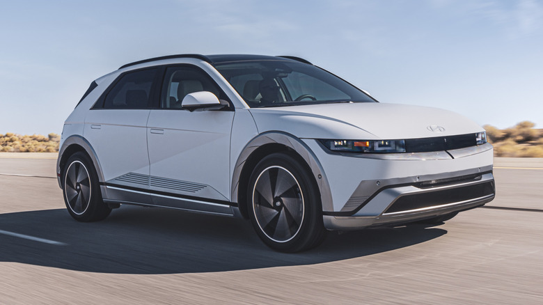 White Hyundai Ioniq 5 on the road