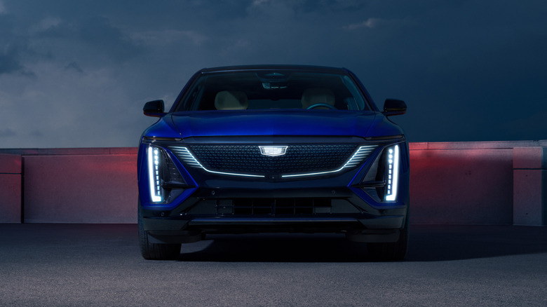 Blue Cadillac Lyriq front view