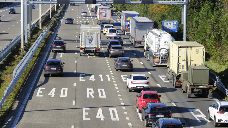 A traffic jam on the E40 between Liege and Brussels in Belgium.