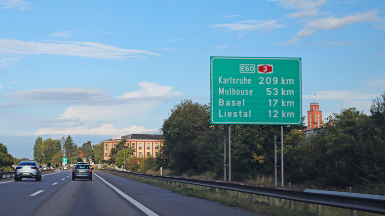 A sign on the E60 in Europe.