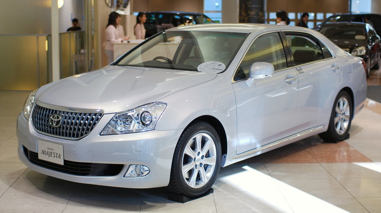 Silver Toyota Crown Majesta on display