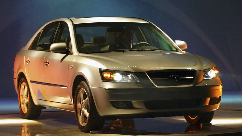 A 2005 Hyundai Sonata on a stage
