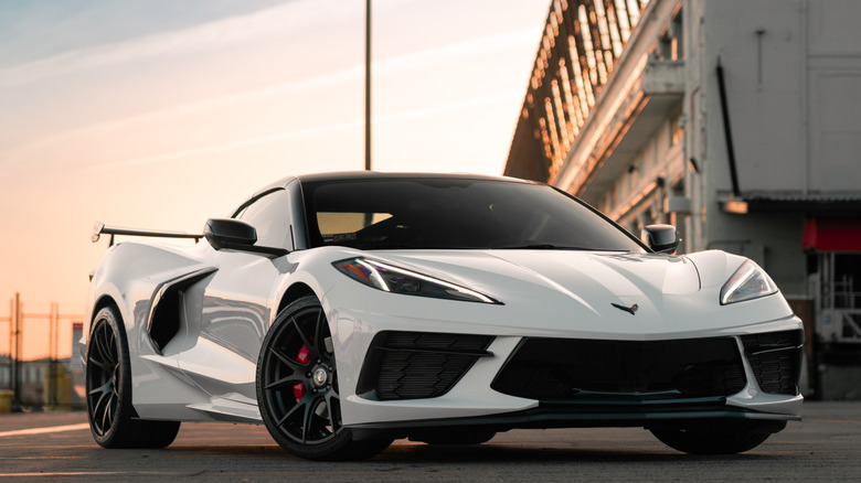 White Chevrolet Corvette Stingray parked on asphalt