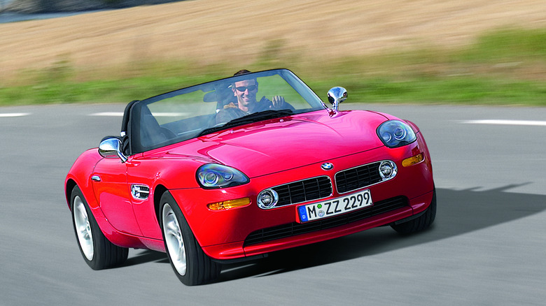 BMW Z8 front 3/4 view while being driven at high speed