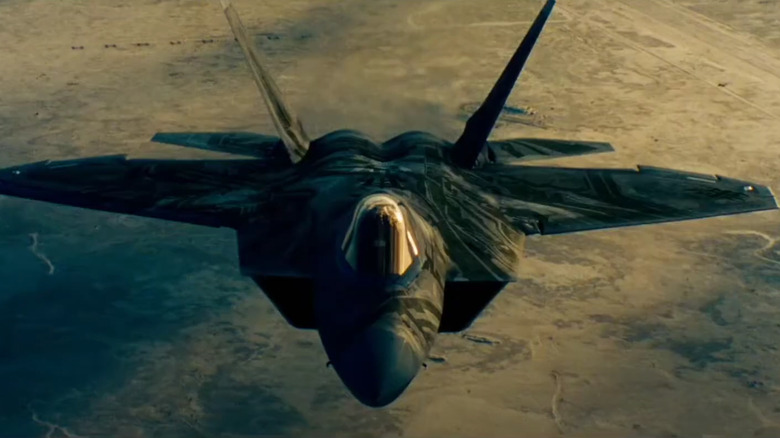 The decepticon Starscream pictured here in his F-22 alias in a still from the Transformers Franchise