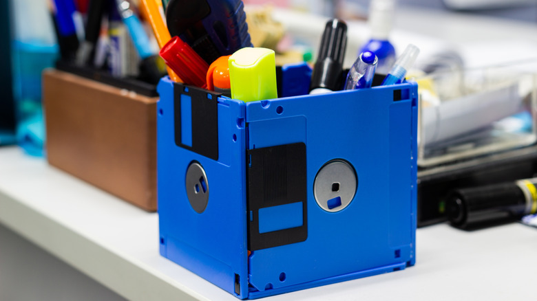 Floppy disks as desk caddy