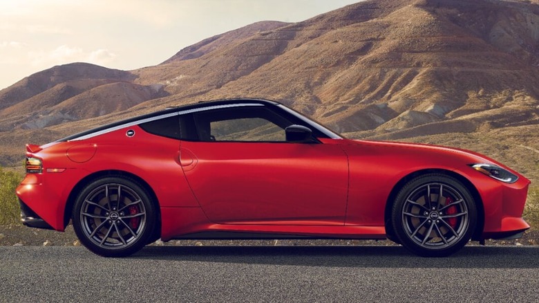 Red 2025 Nissan Z parked in front of hills promotional image
