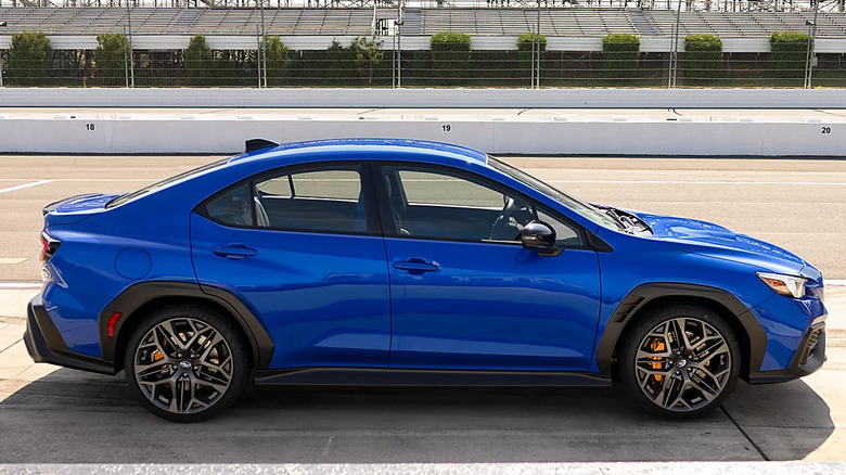 Blue 2025 Subaru WRX on track