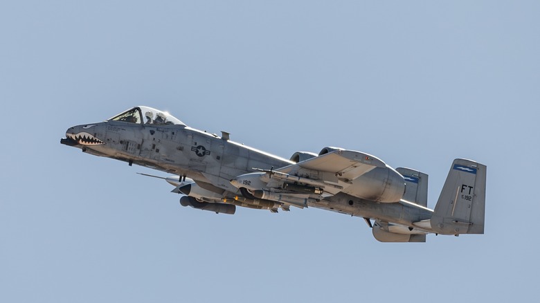 A-10 Thunderbolt aircraft gaining altitude