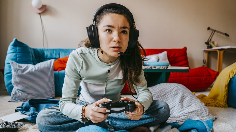 Girl using gaming headset
