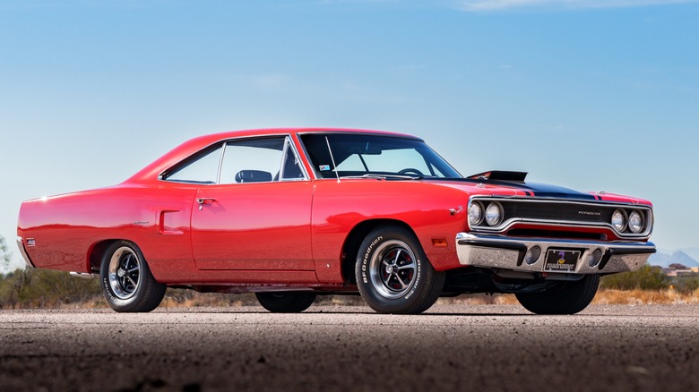 The front of the red color Plymouth Road Runner Air Grabber