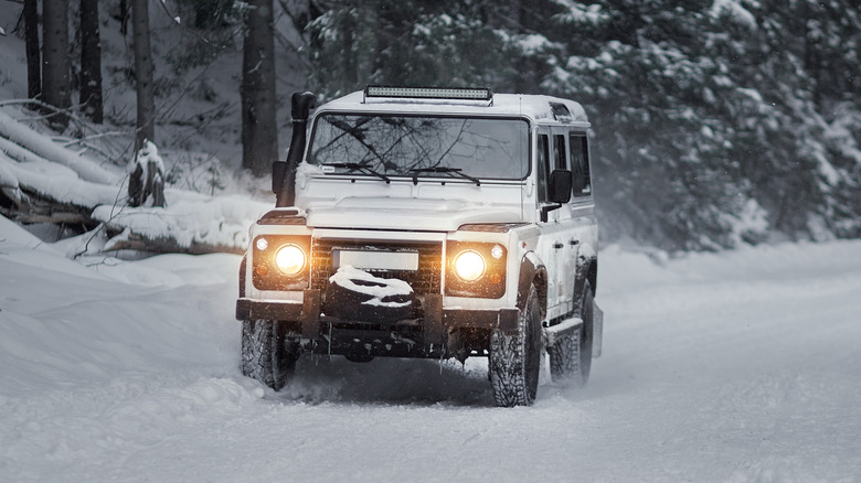 Land Rover Defender in the snow