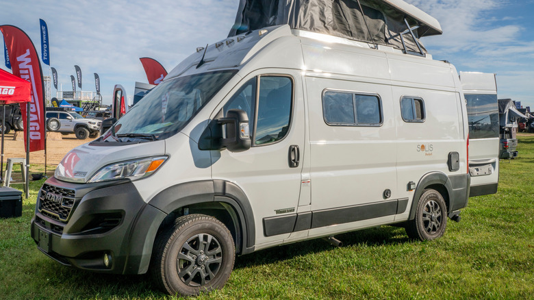 A dodge Promaster 3500 cargo van that's been converted to a Camper van