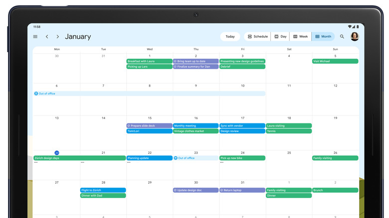 Screengrab of Google Calendar on an iPad