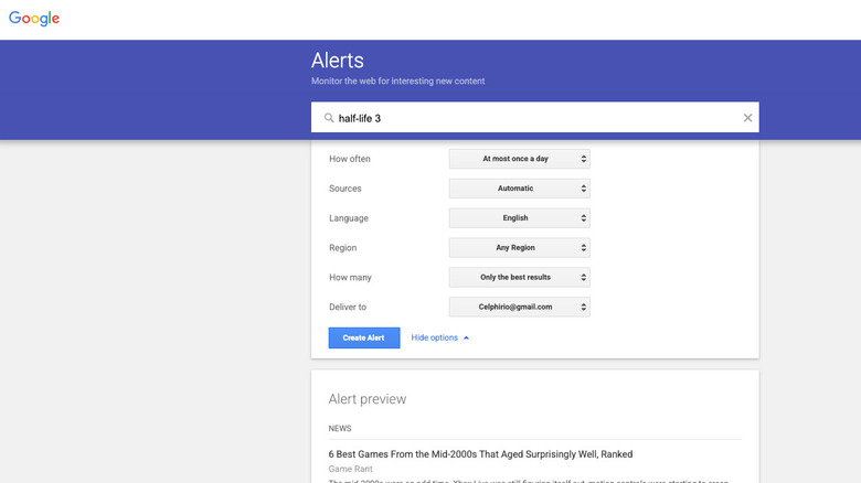 Google search alert example