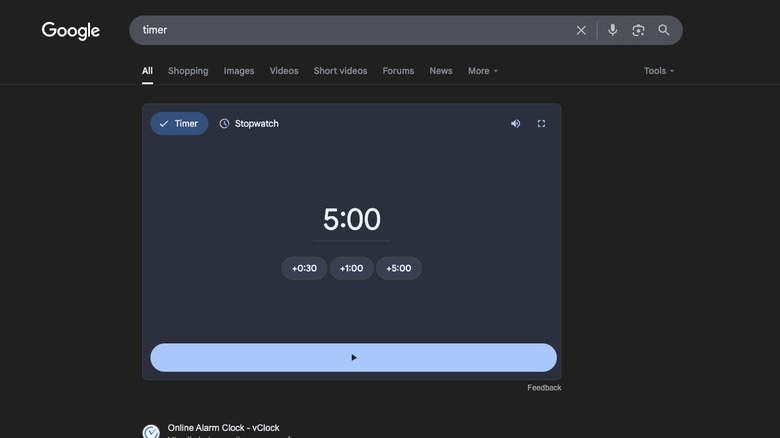 timer in google search