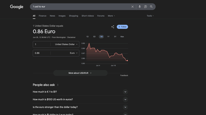 currency conversion in Google search
