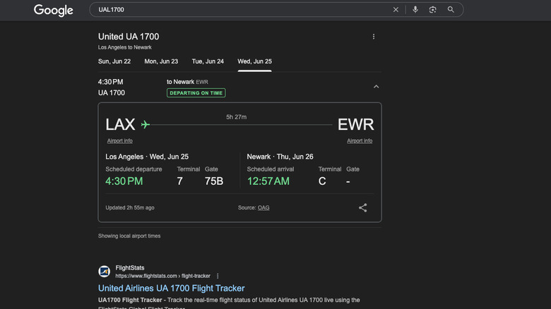 Searching for flight in Google