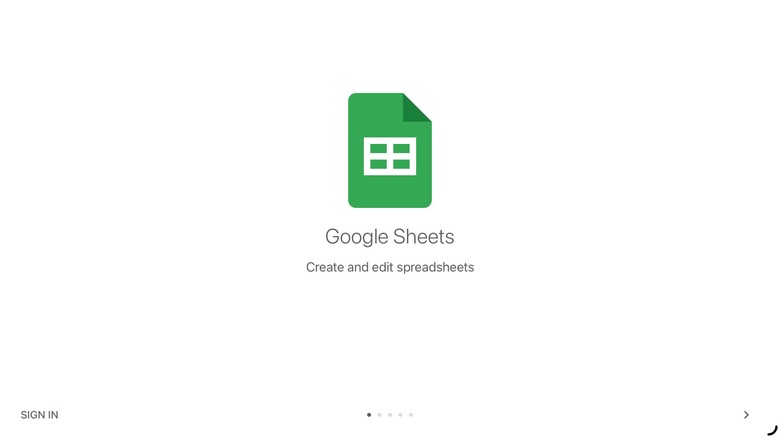 Google Sheets intro splashscreen on iPad