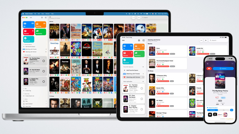 Movie Tracker app on all Apple platforms, white background