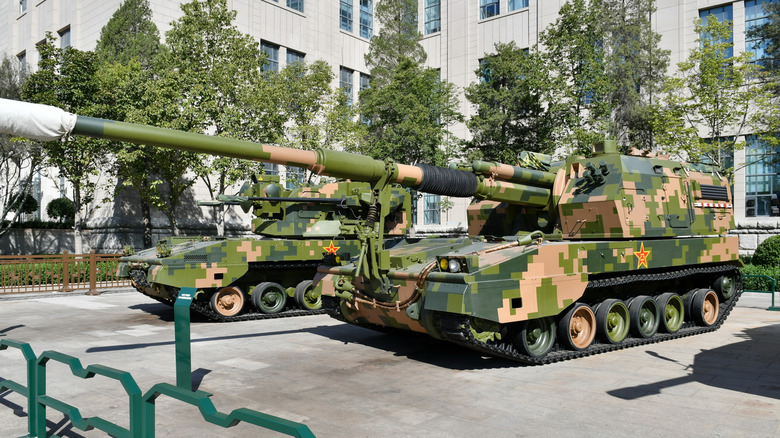 A self propelled PLZ-05 howizter tracked gun on display to the public.