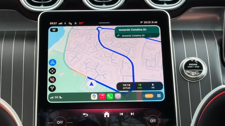 Google Maps on Apple CarPlay system of a car