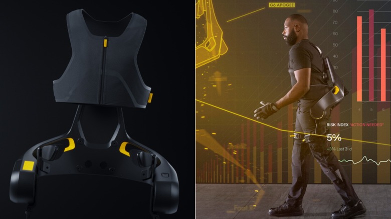Apogee Wearable Exoskeleton display and on male model
