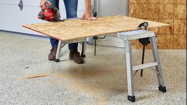 cutting board on a work platform