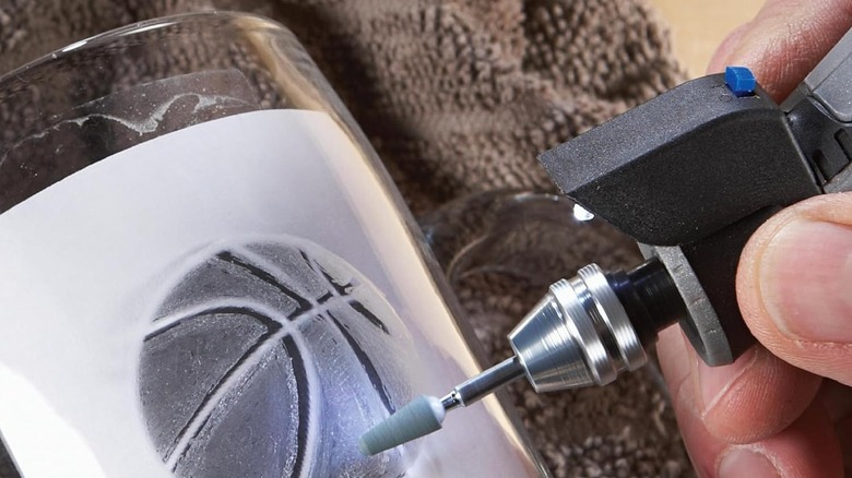 dremel rotary used to etch basketball